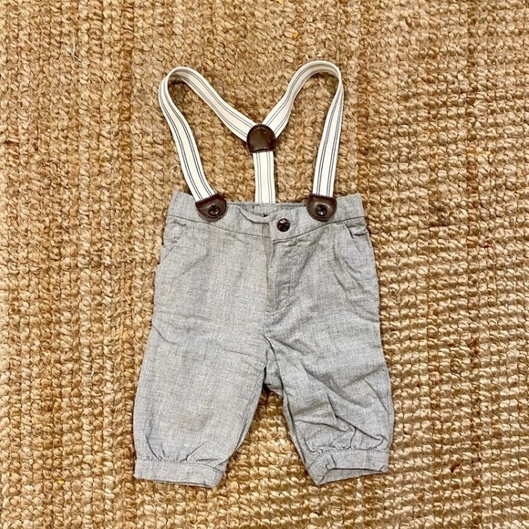 Janie and Jack baby suspender pants gray 0/3m newborn - Picture 2 of 3